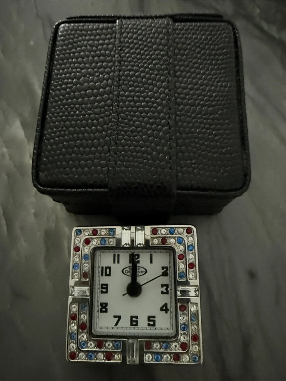 Wolf Designs Swarovski Crystal Studded Travel Alarm Clock